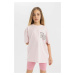 DEFACTO Girl Oversize Fit Crew Neck Printed Short Sleeve T-Shirt