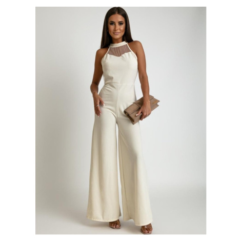 Cream jumpsuit with wide legs and stand-up collar FASARDI