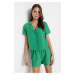 Trendyol Green Terrycotton Shirt-Shorts Woven Pajamas Set