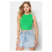 Trendyol Green Shirred Detail Fitted/Simple Crop Crew Neck Stretchy Cotton Knitted Blouse