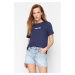 Trendyol Navy Blue 100% Cotton Slogan Embroidered Relaxed/Comfortable Pattern Knitted T-Shirt