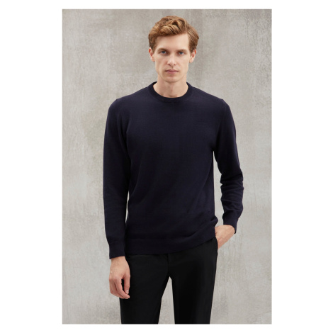 GRIMELANGE Battis Men's 50% Cotton Special Silk Touch Anti-pilling Soft Round Neck Navy Blue Swe