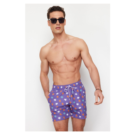 Trendyol Purple Standard Size Turtle Patterned Swim Shorts