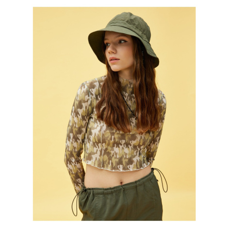 Koton Camouflage Patterned Crop T-Shirt