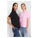 Trendyol Pink-Black 2-Pack 100% Cotton Basic High Neck Knitted T-Shirt