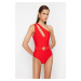 Trendyol Red Belted One Shoulder Regular Swimsuit with Premium Accessories