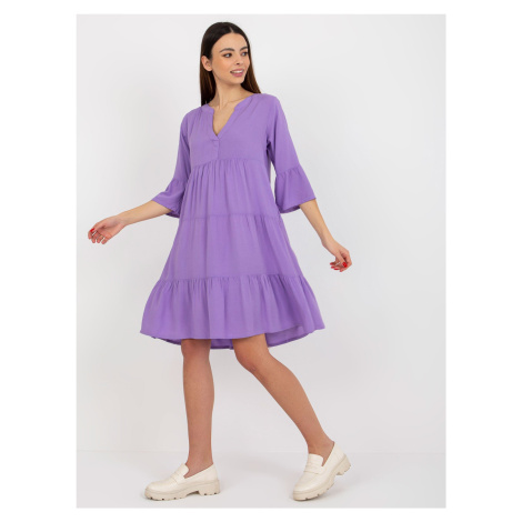 Purple loose dress with ruffle with V-neck SUBLEVEL