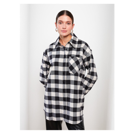 LC Waikiki Shirt Collar Plaid Long Sleeve Oversize Women's Tunic