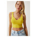 Happiness İstanbul Women's Yellow Strap Crop Knitted Blouse