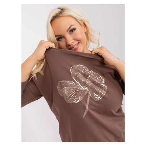 Brown plus size blouse with glossy print