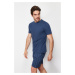 Trendyol Navy Blue Printed Regular Fit Knitted Shorts Pajamas Set