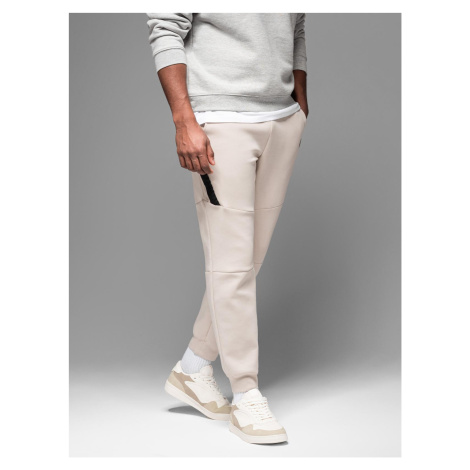 Ombre Men's sweatpants with ribbed cuffs and decorative zipper - sand