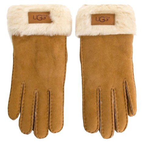 HNEDÉ DÁMSKE KOŽENÉ RUKAVICE UGG TURN CUFF GLOVE 17369-CHE