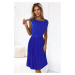 311-16 LILAC Pleated dress with short sleeves and belt - BLUE