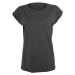 Build Your Brand Voľné dámske tričko s ohrnutými rukávmi - Tmavošedý melír