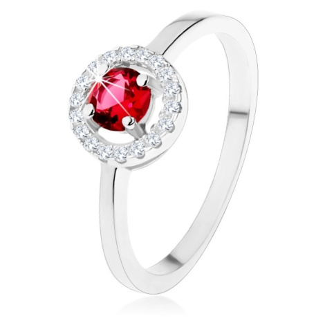 Zásnubný prsteň zo striebra 925, okrúhly červený zirkón, číry lem - Veľkosť: 59 mm