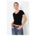 Trendyol Black Premium Viscose/Soft Fabric V-Neck Fitted Stretchy Knitted Blouse