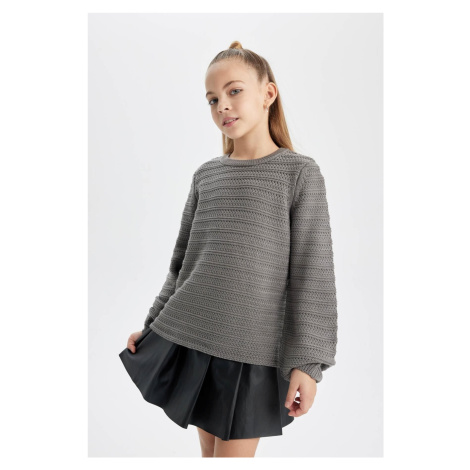 DEFACTO Girl's Crew Neck Knitted Sweater