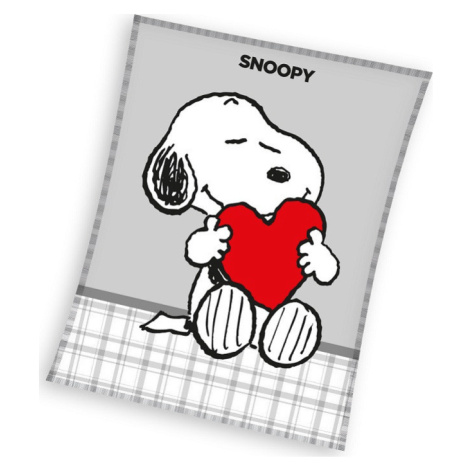 Sivá fleecová detská deka Snoopy