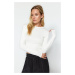 Trendyol Ecru Premium Viscose Crew Neck Crop Flexible Knitted Blouse