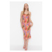Trendyol Multi-colored Fitted Midi Midi Dress With Low-Cut Back Floral Print