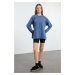 Trendyol Indigo*001 Oversize/Wide Pattern Washed Slit Detailed Polar Fleece Knitted Sweatshirt