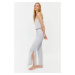Trendyol Gray Melange Cotton Pocket and Slit Detailed Rope Strap Knitted Pajama Set
