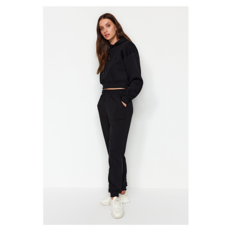 Trendyol Black Loose Jogger Normal Waist Thick Knitted Sweatpants