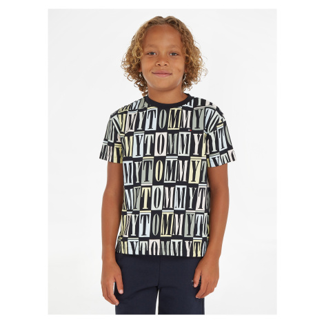 Tmavomodré chlapčenské vzorované tričko Tommy Hilfiger