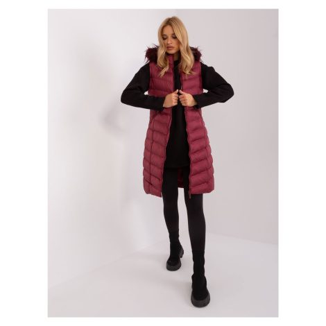 Burgundy long quilted vest from RUE PARIS