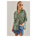 Bianco Lucci Women's Leaf Patterned Casual Linen Shirt