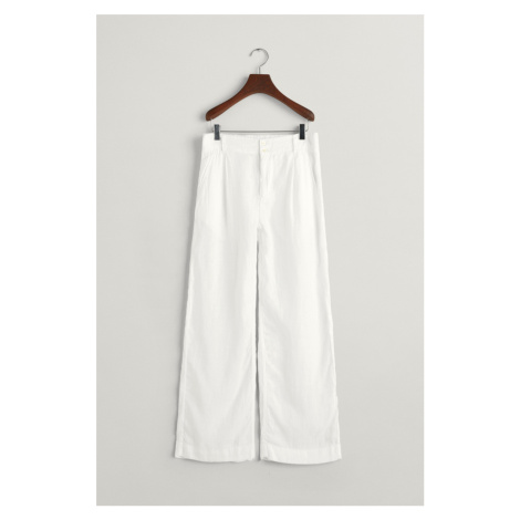 NOHAVICE GANT WIDE PLEATED LINEN PANTS WHITE