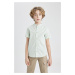 DEFACTO Boy's Stand Collar Linen Look Short Sleeve Shirt