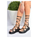 Fox Shoes Women's Black Thick-soled Ankle Sandals
