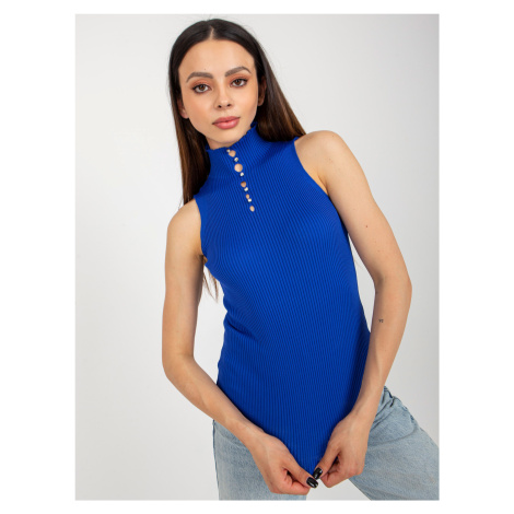 Cobalt blue blouse with ribbed turtleneck