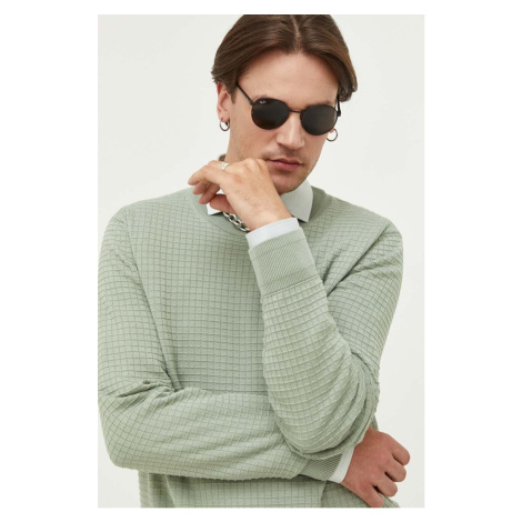 Bavlnený sveter HUGO zelená farba, tenký Hugo Boss