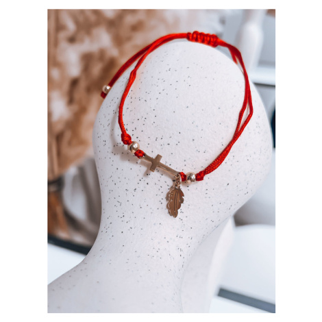 Červený náramok HEARTBEAT s krížikom a pierkom LY0076