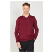 ALTINYILDIZ CLASSICS Men's Claret Red Standard Fit Normal Cut Polo Collar Knitwear Sweater.