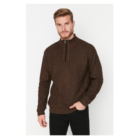 Trendyol Brown Slim Fit Half Turtleneck Zippered Knitwear Sweater