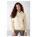 GRIMELANGE Adel Relaxed Fit Knitted Kangaroo Pocket Hooded Vanilla Sweatshirt