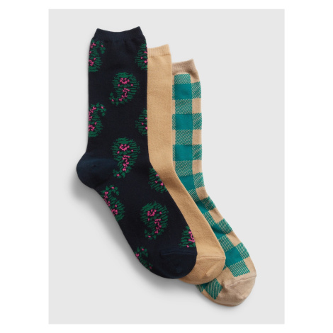 Sada troch párov dámskych vzorovaných ponožiek v béžovej a zelenej farbe GAP