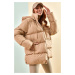 Bianco Lucci Women's Long puffer jacket with a Lace-up hood.