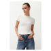 Trendyol Ecru Ribbon Embroidered Fitted T-Shirt