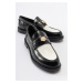 LuviShoes BLOSS Black-White Matte Patent Leather Women's Loafer
