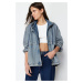 Trendyol Blue Hooded Oversize Denim Jacket