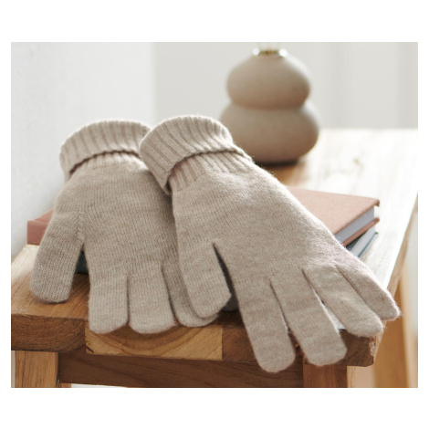 Pletené rukavice s vlnou, hnedosivé Tchibo