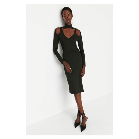 Trendyol Black Asymmetrical Collar Detailed Knitted Dress