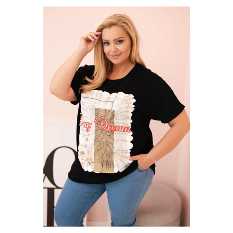 Kesi Włoski Dámska bavlnená blúzka Plus Size s nápisom „Day Dream“ biela + ťavia