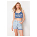 Trendyol Blue Detailed High Waist Denim Shorts & Bermuda