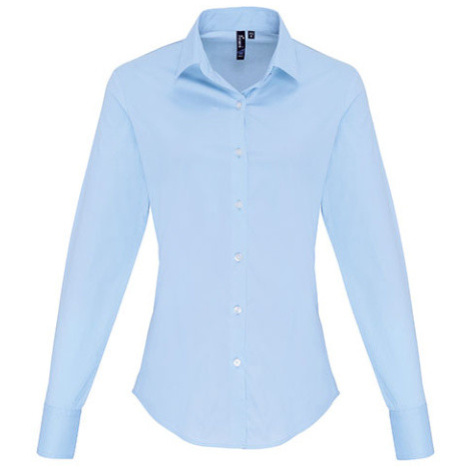 Premier Workwear Dámska bavlnená košeľa s dlhým rukávom PR344 Pale Blue -ca. Pantone 2717C
